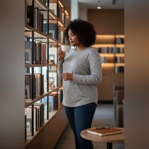 Tacera Gray Long Sleeve Blouse with Pearl Accents size XL